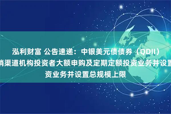 泓利财富 公告速递：中银美元债债券（QDII）基金暂停直销渠道机构投资者大额申购及定期定额投资业务并设置总规模上限