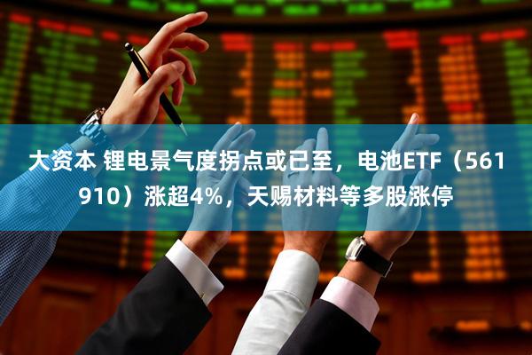 大资本 锂电景气度拐点或已至，电池ETF（561910）涨超4%，天赐材料等多股涨停