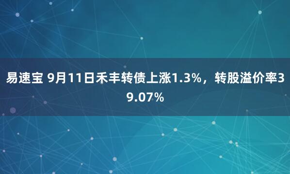 易速宝 9月11日禾丰转债上涨1.3%，转股溢价率39.07%